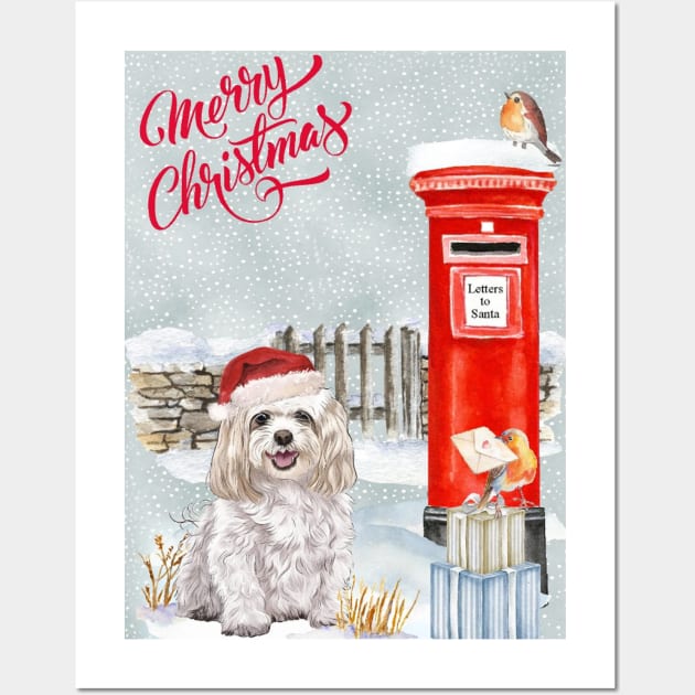 Maltese Dog Merry Christmas Santa Dog Wall Art by Puppy Eyes